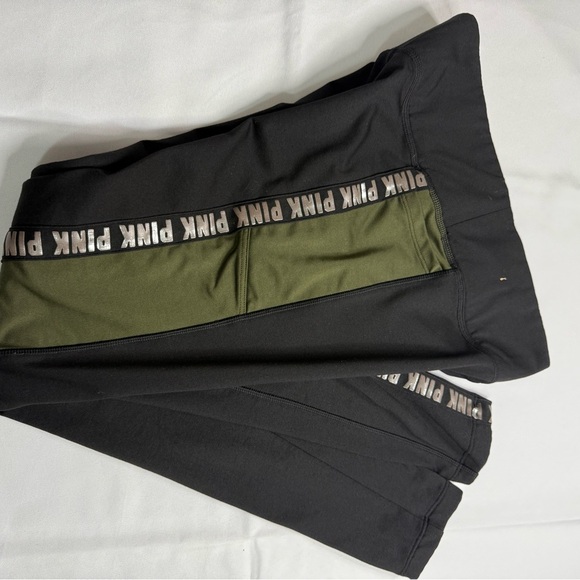 PINK Victoria's Secret Black and Green Leggings with Branded Stripe - Picture 4 of 6